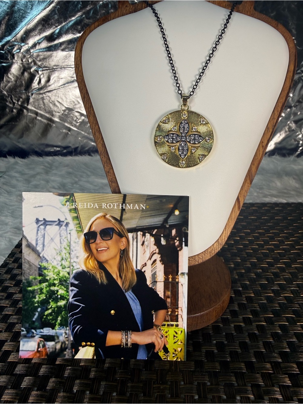 Gold and Black Medallion Pendant Necklace by Freida Rothman Vault